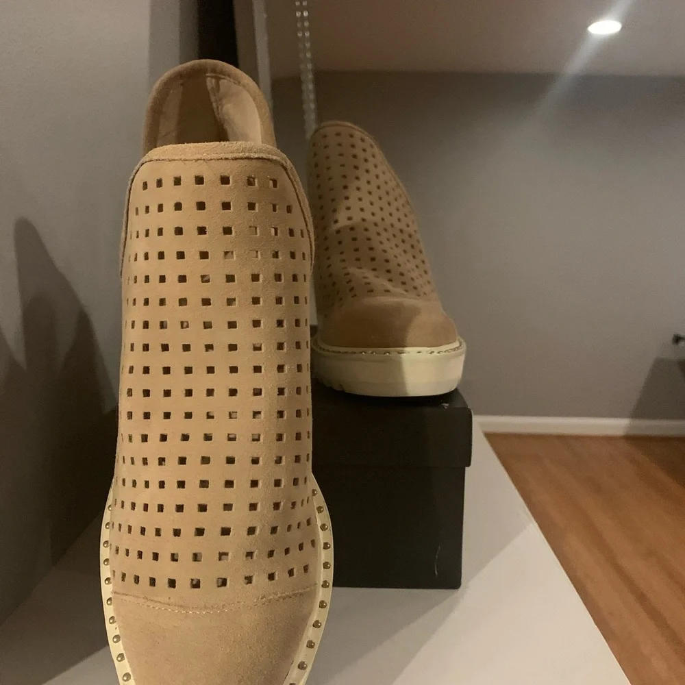 Cecelia Warm Sand Suede Laser-cut Booties - Picture 2 of 4